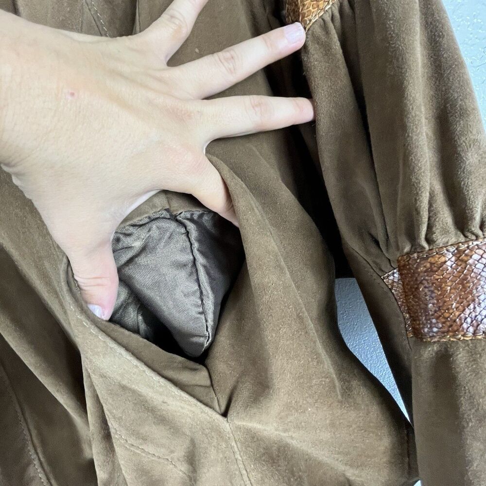 Vintage Norceur Genuine Leather Jacket 80s Batwing Structured Shoulder Snakeskin - Picture 16 of 16